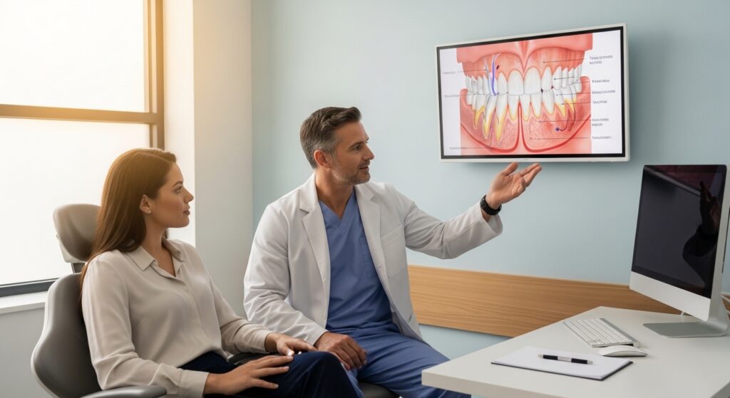 Patient consulting with an oral surgeon about wisdom tooth recovery
