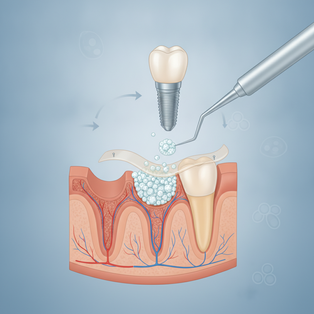 Oral surgeon consulting a patient about bone grafting in a modern office