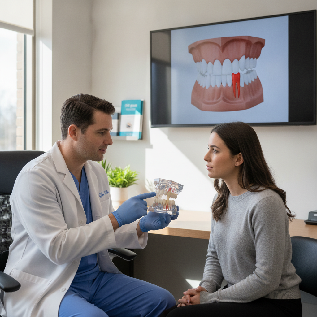 Patient consulting with an oral surgeon about wisdom tooth extraction